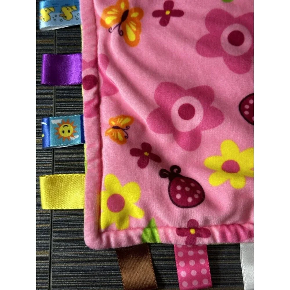 Ribbons Security Blanket Lovey‎ Pink Tags Flowers Butterflies Lady Bugs Laimala